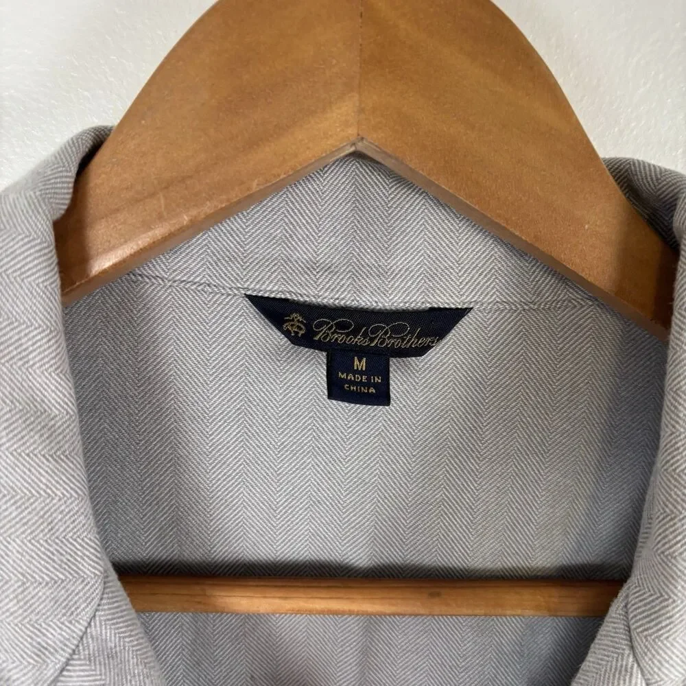 Brooks Brothers Womens M Gray Herringbone Button Front Pajama Top Cotton Logo